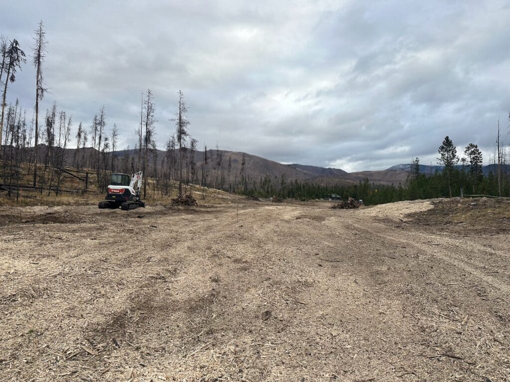 Specialists improving Defensible Space on an Idaho Springs - CO hillside by thinning brush near retaining walls
